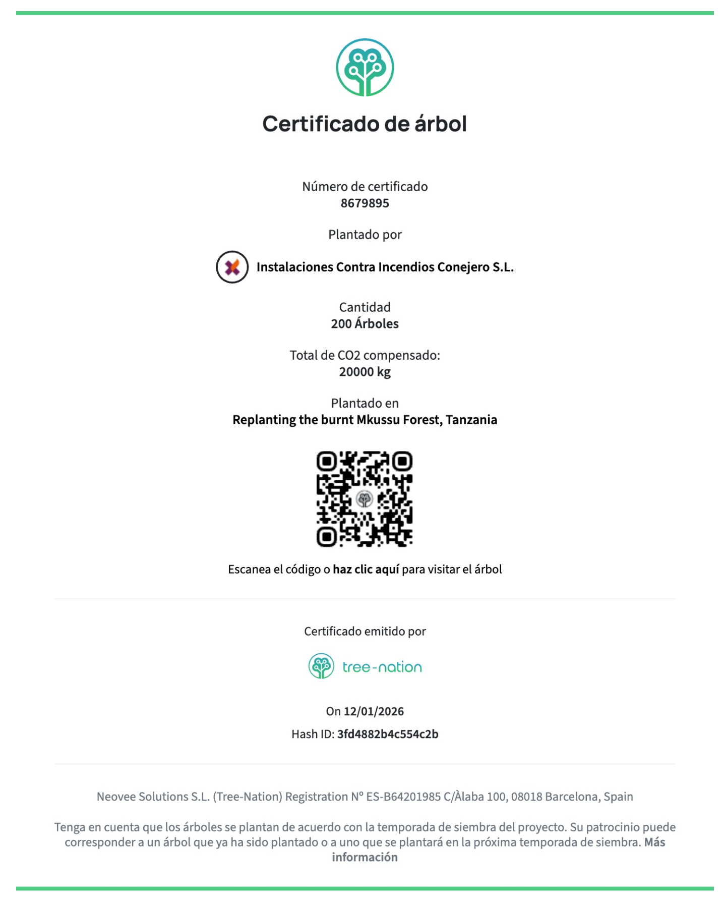 Certificado arbol Manuela Conejero